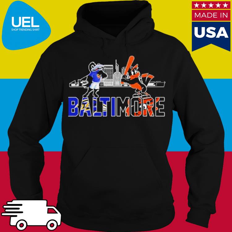 Baltimore Raven And Baltimore Orioles Mascots Skyline Shirt, hoodie,  sweater, long sleeve and tank top