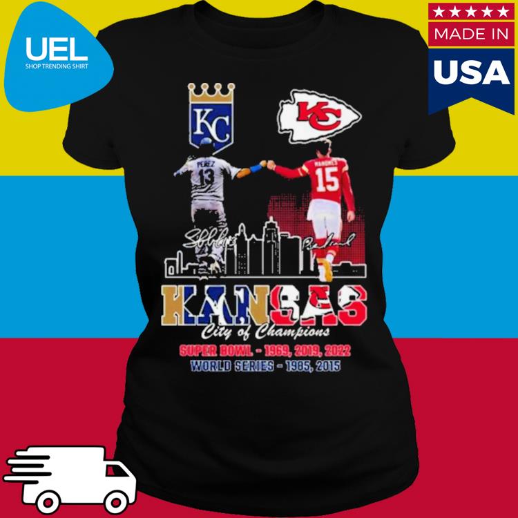 Official Kansas Chiefs city patrick mahomes and city royals perez city of  champions signatures 2023 T-shirt, hoodie, tank top, sweater and long  sleeve t-shirt