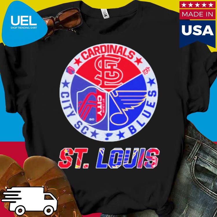 Official st louis city sc st louis cardinals st louis blues shirt, hoodie,  tank top, sweater and long sleeve t-shirt