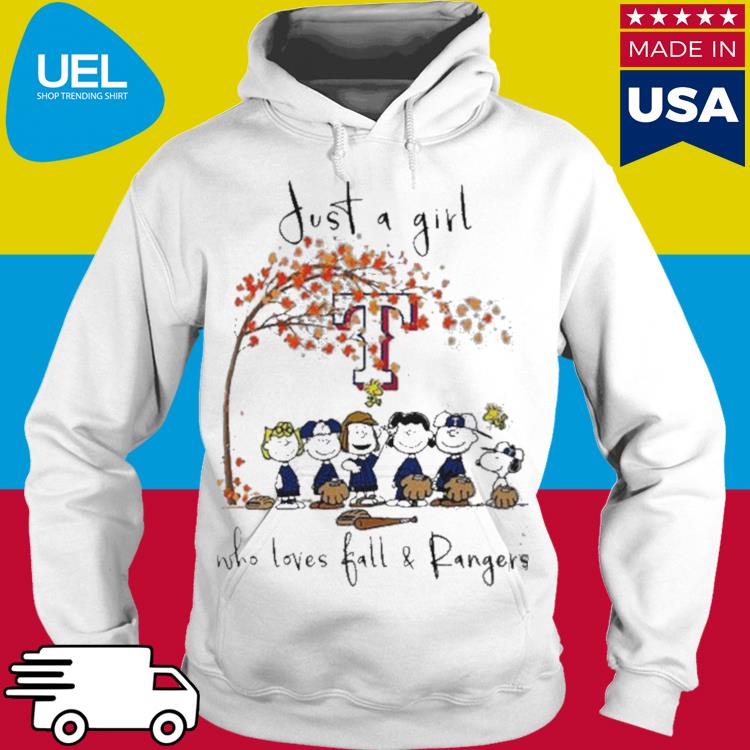 The Peanuts Just A Girl Who Loves Fall Texas Rangers Shirt, hoodie,  sweater, long sleeve and tank top