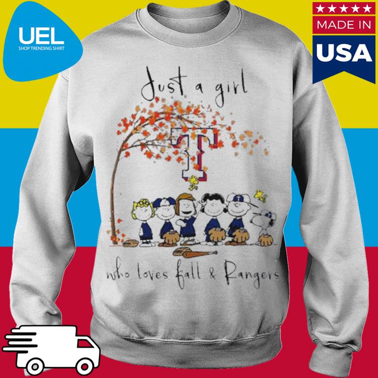 The Peanuts Just A Girl Who Loves Fall Texas Rangers Shirt, hoodie,  sweater, long sleeve and tank top