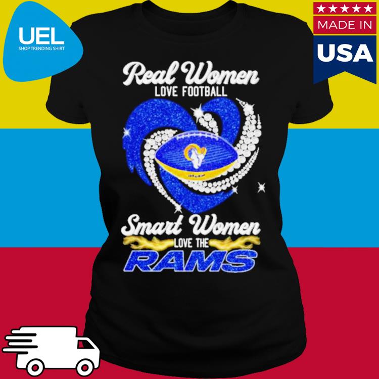 Real Women Love Football Smart Women Love Los Angeles Rams Heart Diamond  2023 Shirt - Limotees