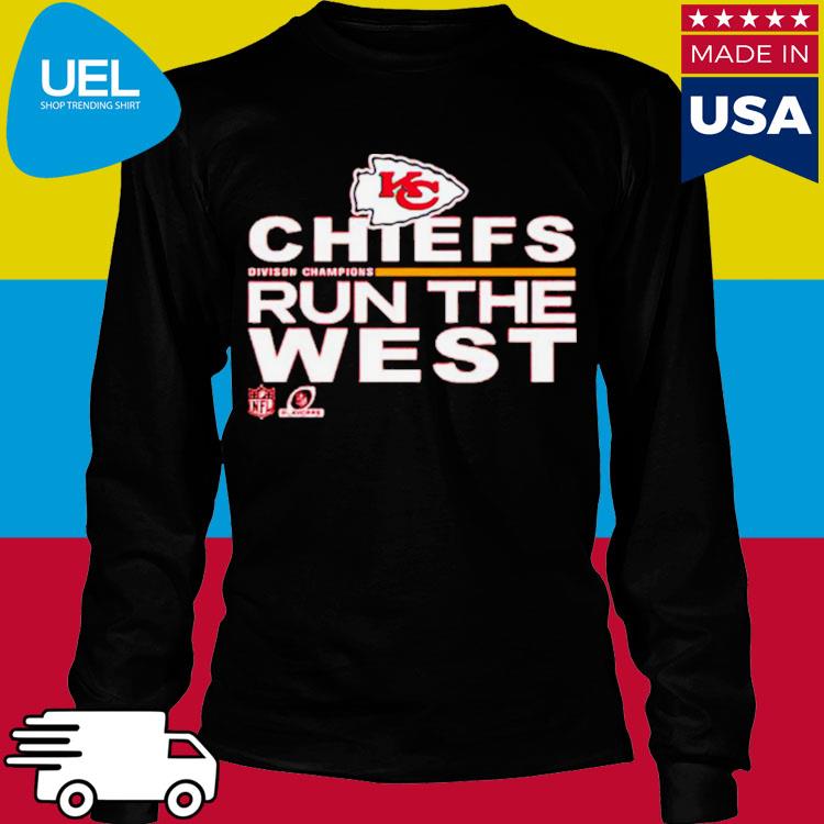 Chiefs run the west shirt Kansas city Chiefs red 2021 afc west division  champions trophy shirt, hoodie, sweater, long sleeve and tank top