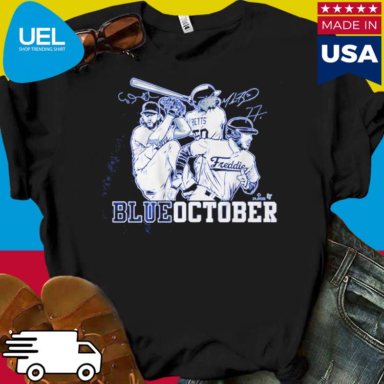 Mookie Betts, Freddie Freeman, & Clayton Kershaw: Blue October, Adult T-Shirt / Small - MLB - Sports Fan Gear | breakingt